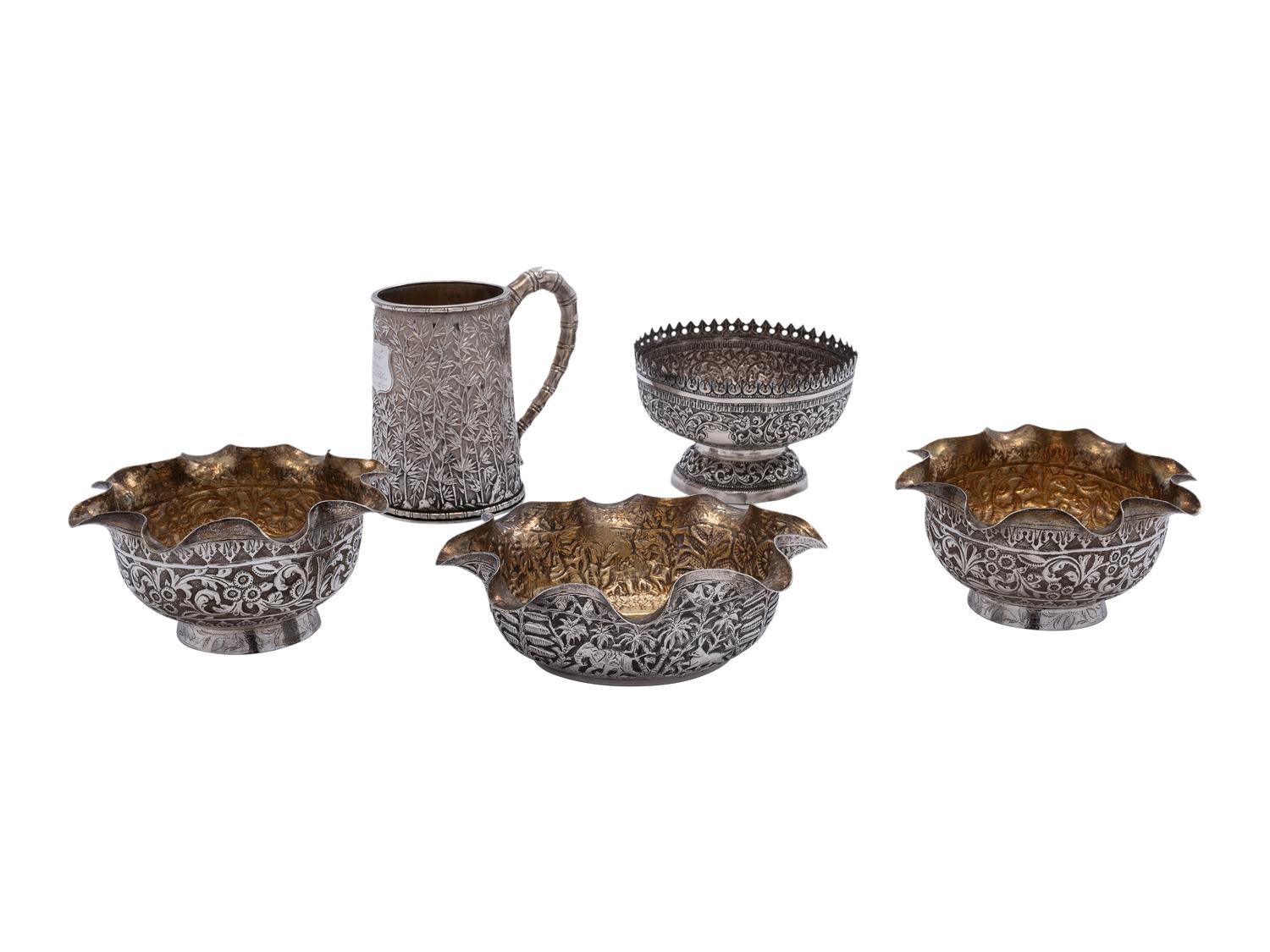 A Chinese Export Silver Cann and Four Indo-Persian Vessels