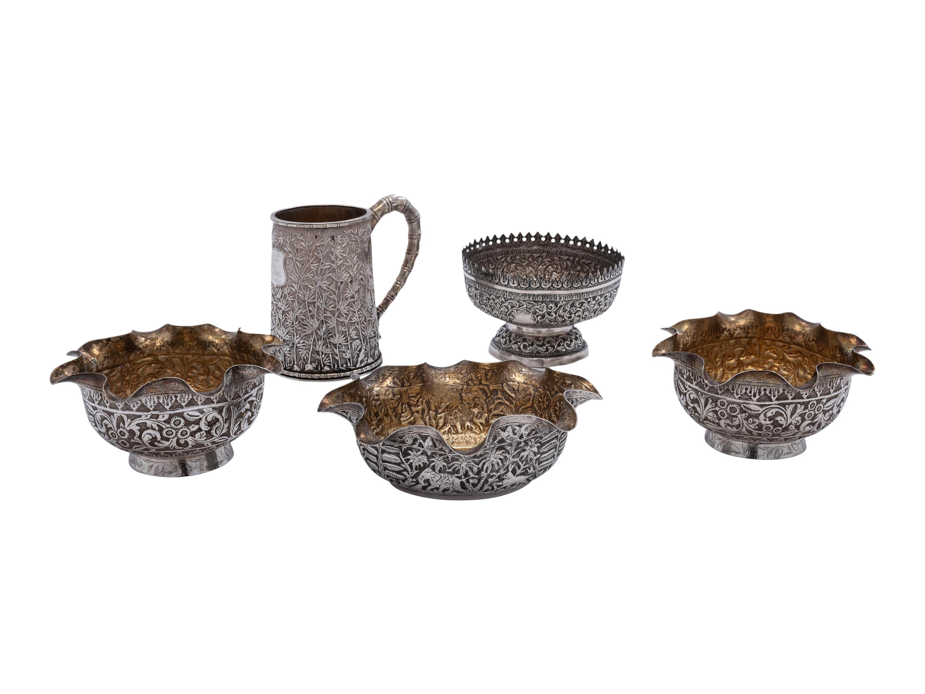 A Chinese Export Silver Cann and Four Indo-Persian Vessels