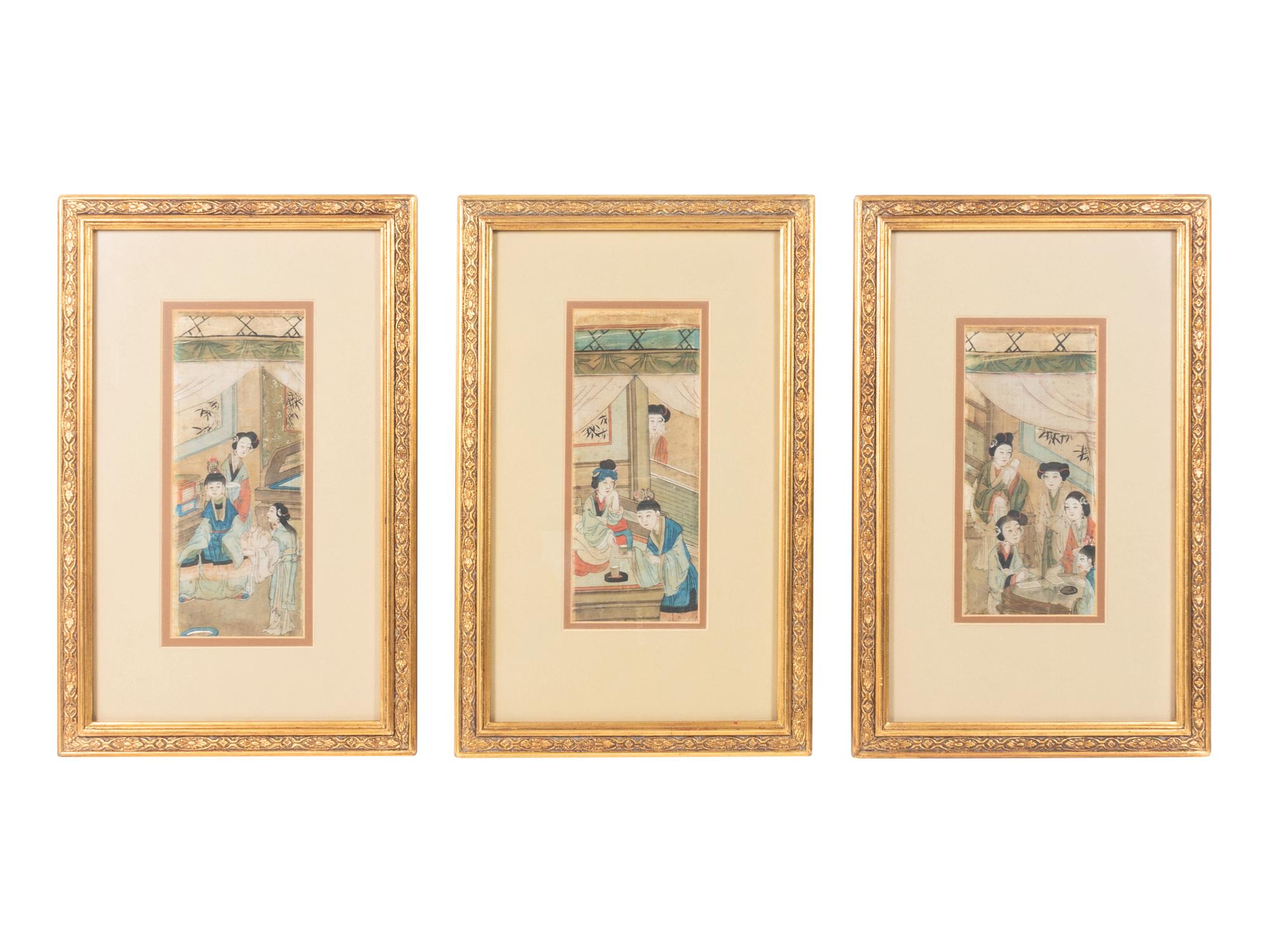 A Set of Three Chinese Silk Paintings