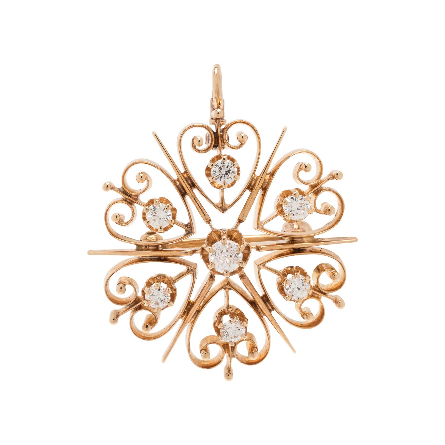 YELLOW GOLD AND DIAMOND PENDANT/BROOCH