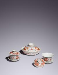 Three Iron Red Decorated Famille Rose Porcelain Articles