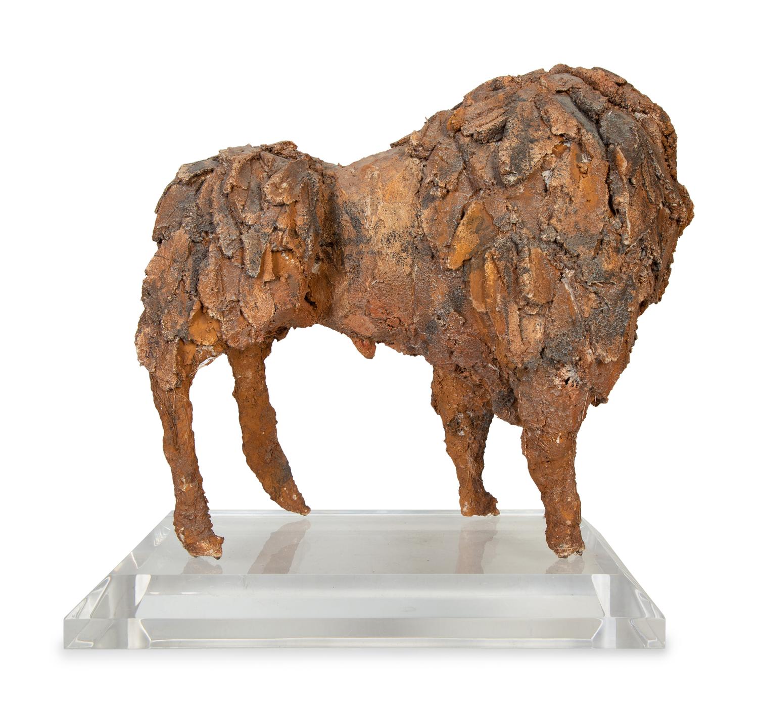 A Clay and Straw Sculpture of a Buffalo