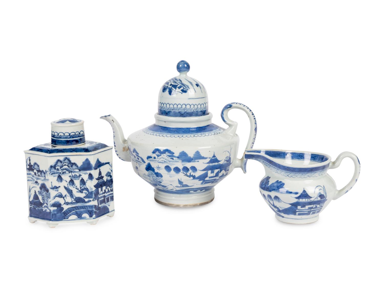 A Canton Blue and White Porcelain Tea Service