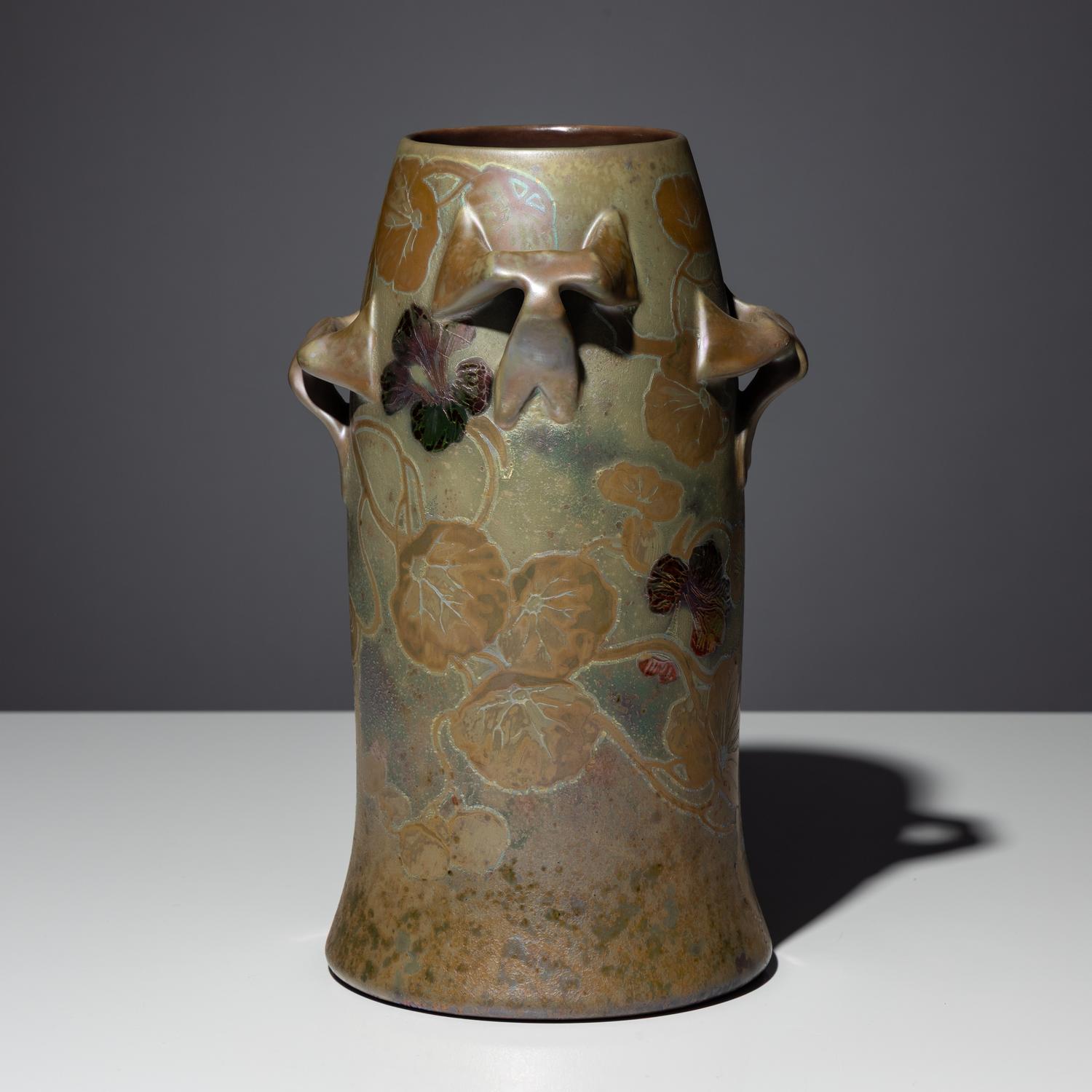Vase with morning glories and nasturtium