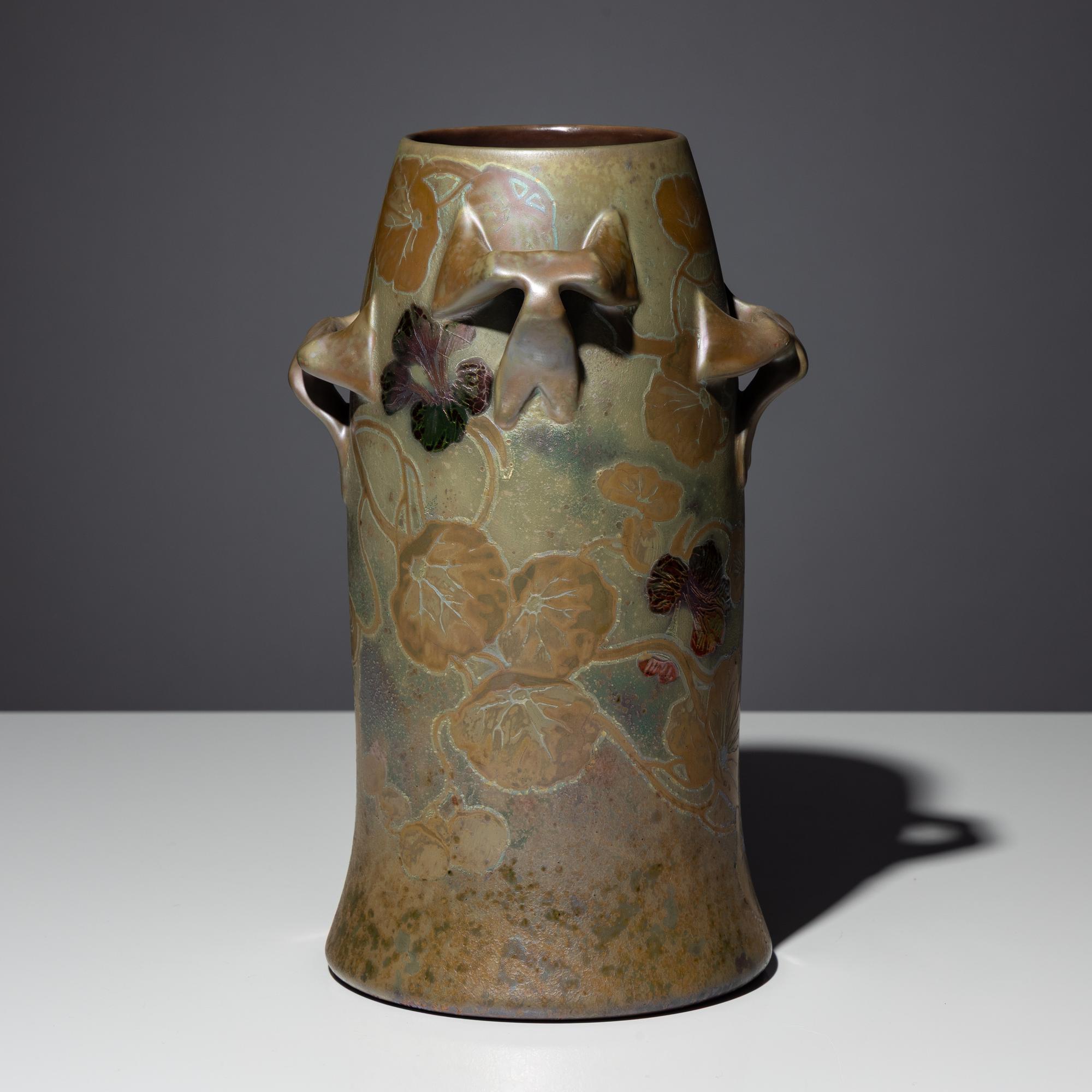 Vase with morning glories and nasturtium