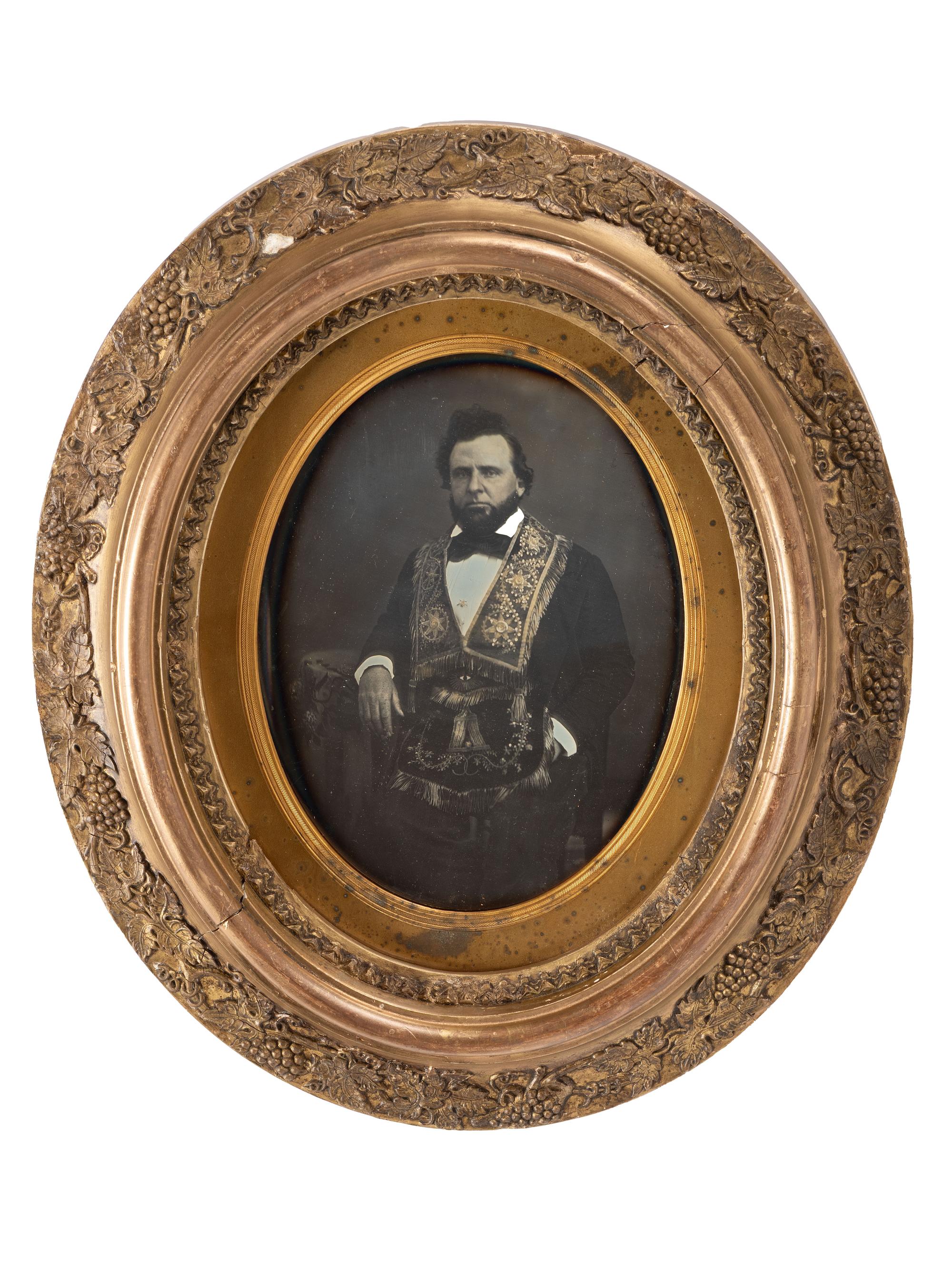 [EARLY PHOTOGRAPHY]. Whole plate daguerreotype of a masonic subject housed in original frame.