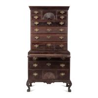 A Chippendale Fan-Carved Cherrywood Claw-and-Ball Foot Chest-on-Chest