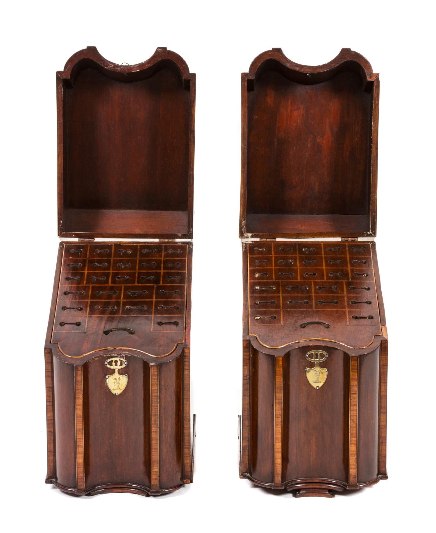 A Pair of George II Mahogany Knife Boxes Height 16 1/2 x width 9 x depth 12 1/4 inches. — 18TH CENTURY