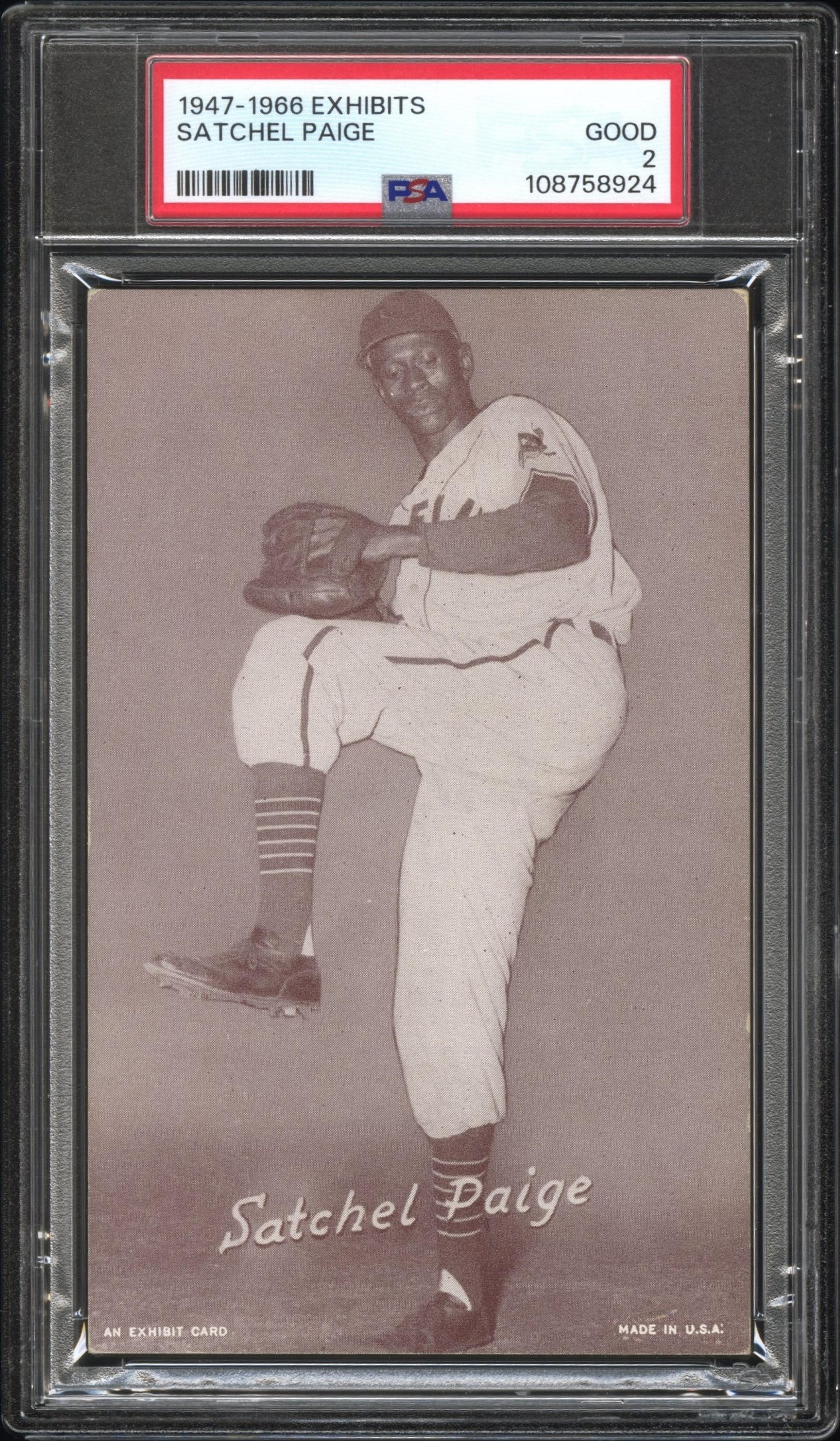 A 1947-66 Exhibits Satchel Paige Baseball Card (PSA 2 GOOD)