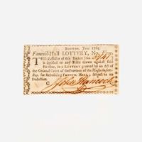 [Americana] Hancock, John Signed Lottery Ticket