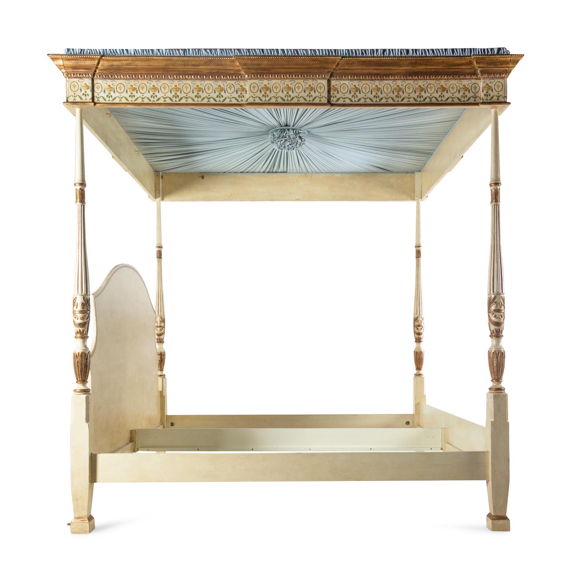 An Adam Style Painted and Parcel Gilt King-Size Tester Bed