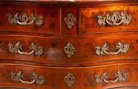 A Régence Gilt Bronze Mounted Parquetry Marble-Top Commode