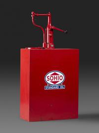 A Sohio Oil Dispenser with Hand Pump