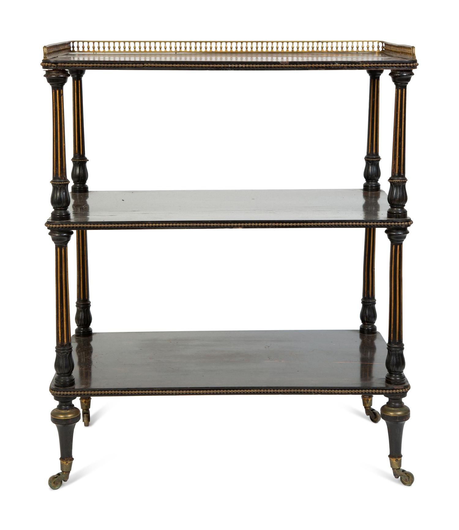 A Regency Style Coromandel Three Tier Tea Cart with Brass Gallery — 19TH CENTURY