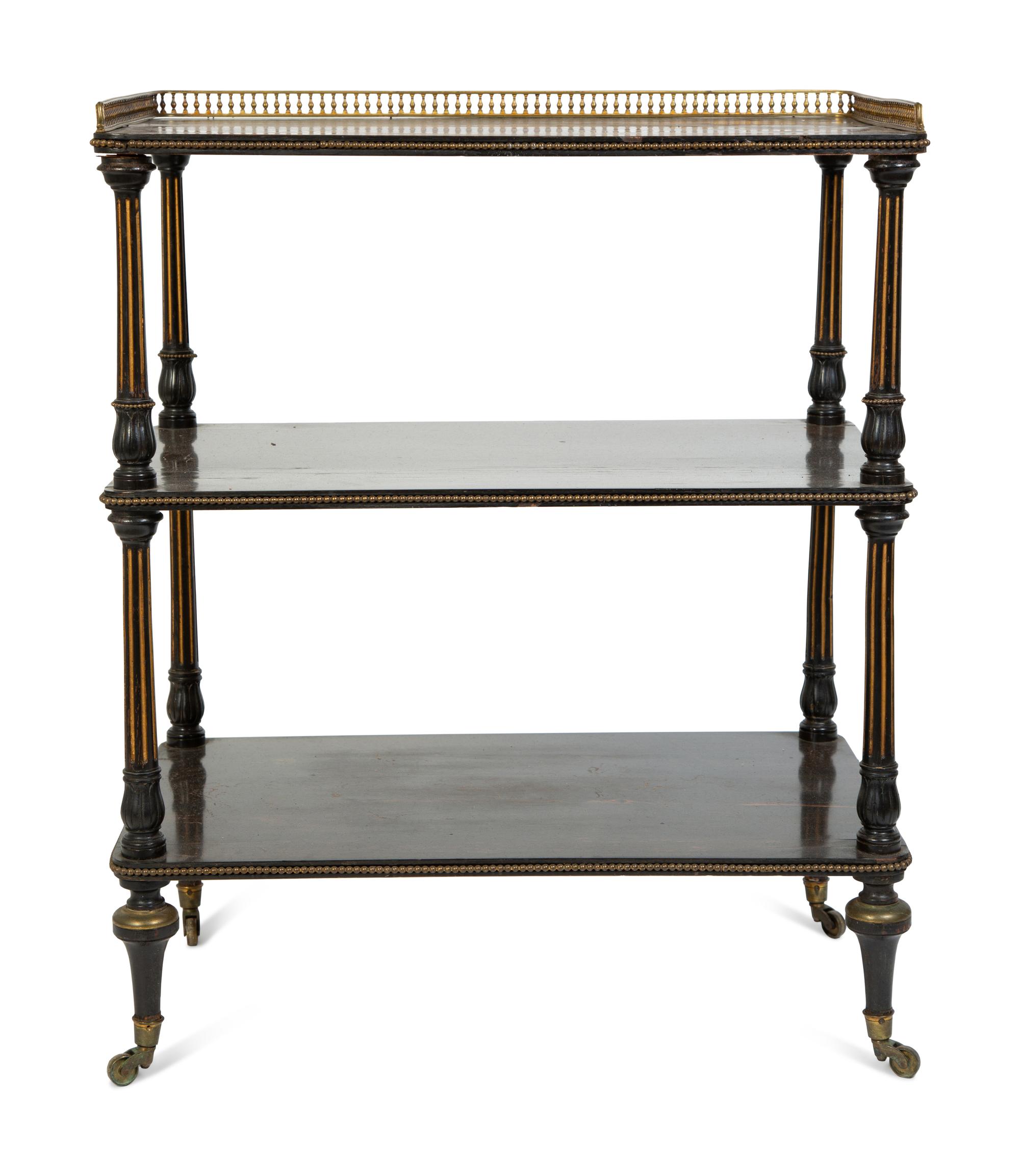 A Regency Style Coromandel Three Tier Tea Cart with Brass Gallery — 19TH CENTURY