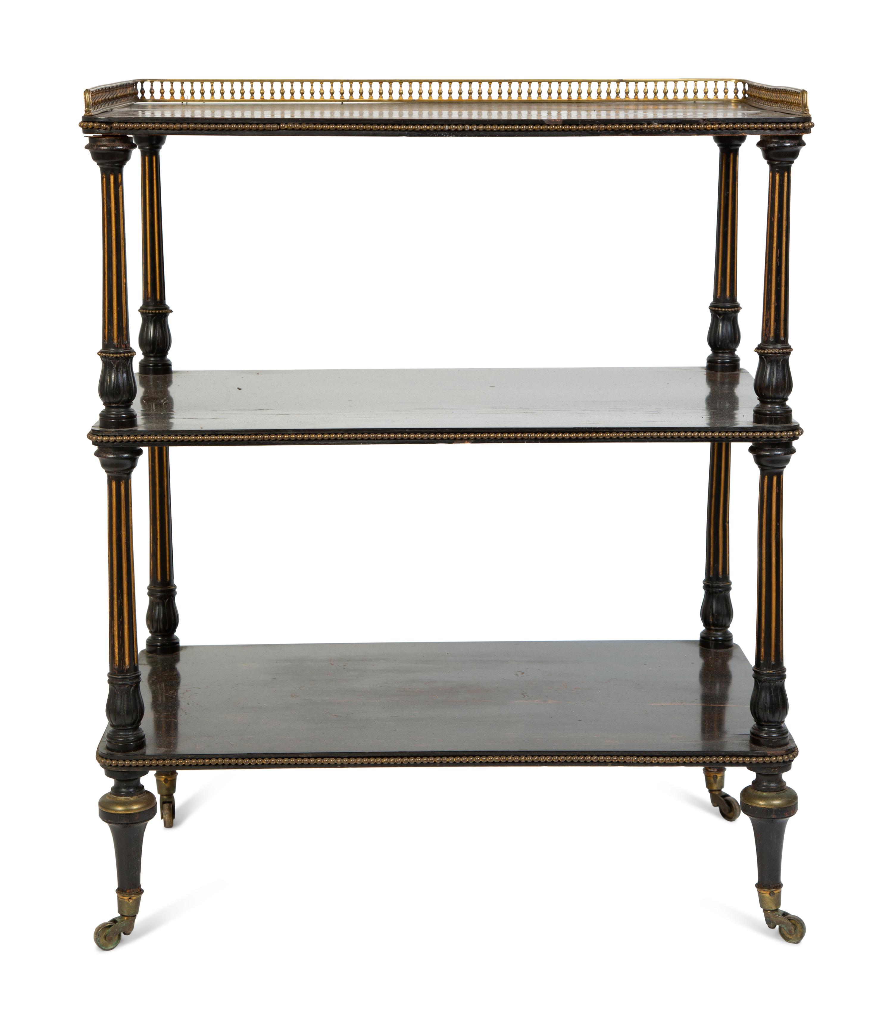 A Regency Style Coromandel Three Tier Tea Cart with Brass Gallery — 19TH CENTURY