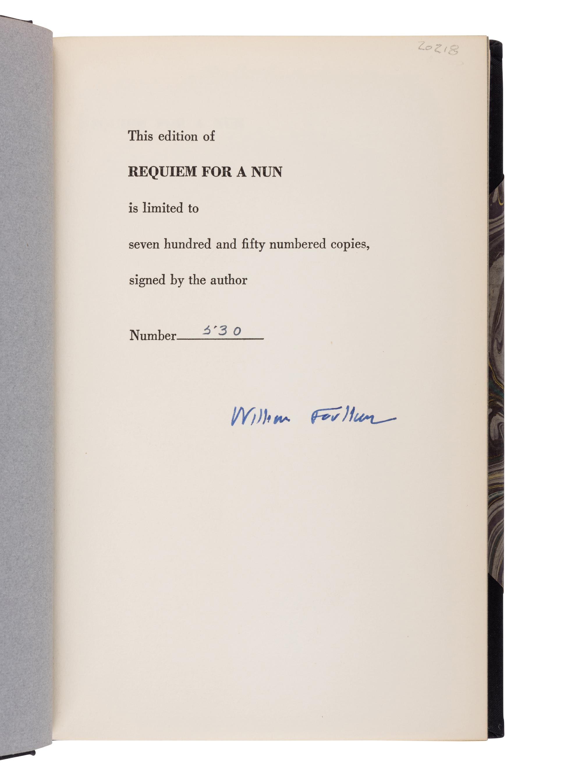 FAULKNER, William (1897-1962). Requiem for a Nun . New York: Random House, 1951.