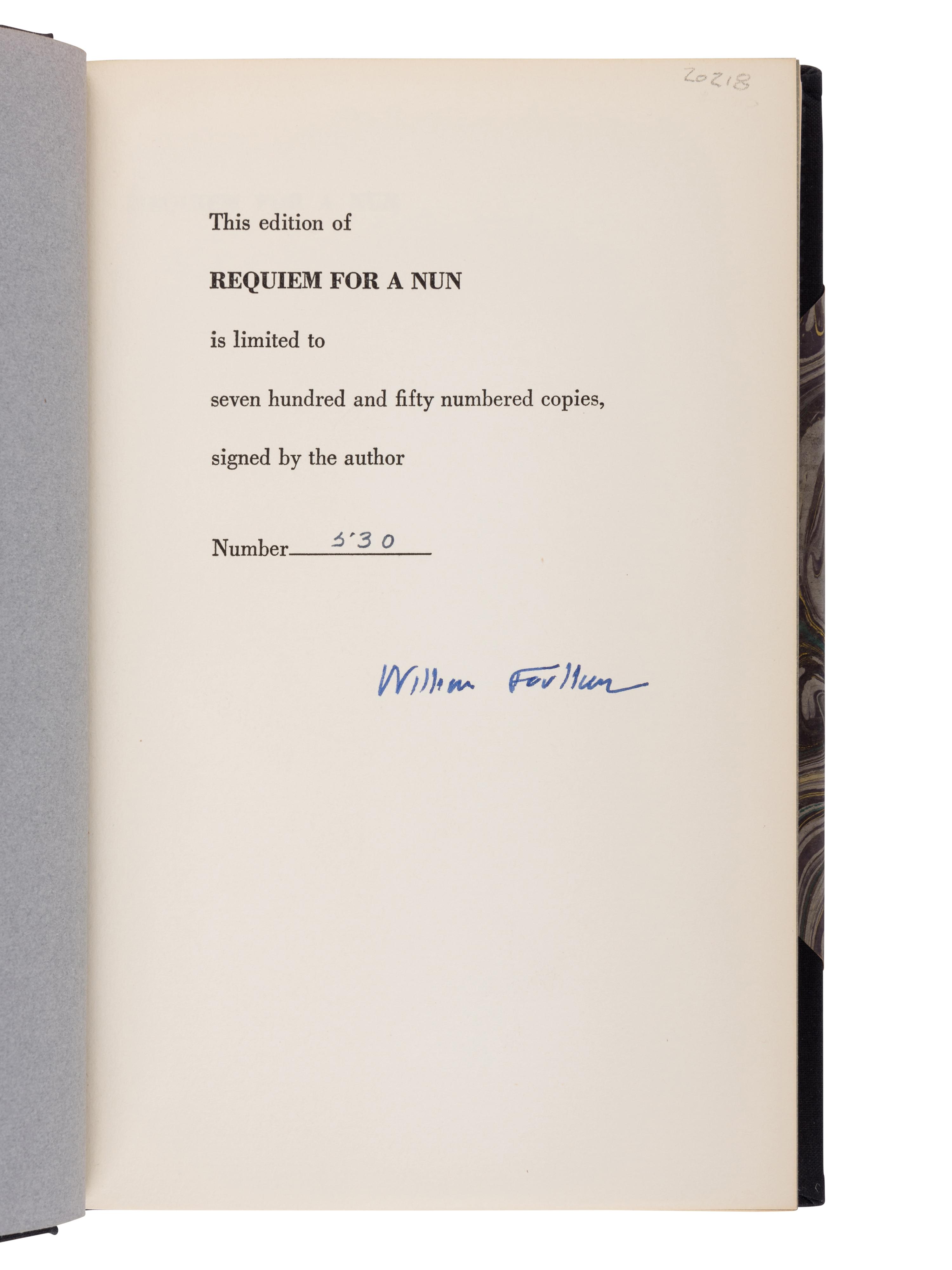 FAULKNER, William (1897-1962). Requiem for a Nun . New York: Random House, 1951.