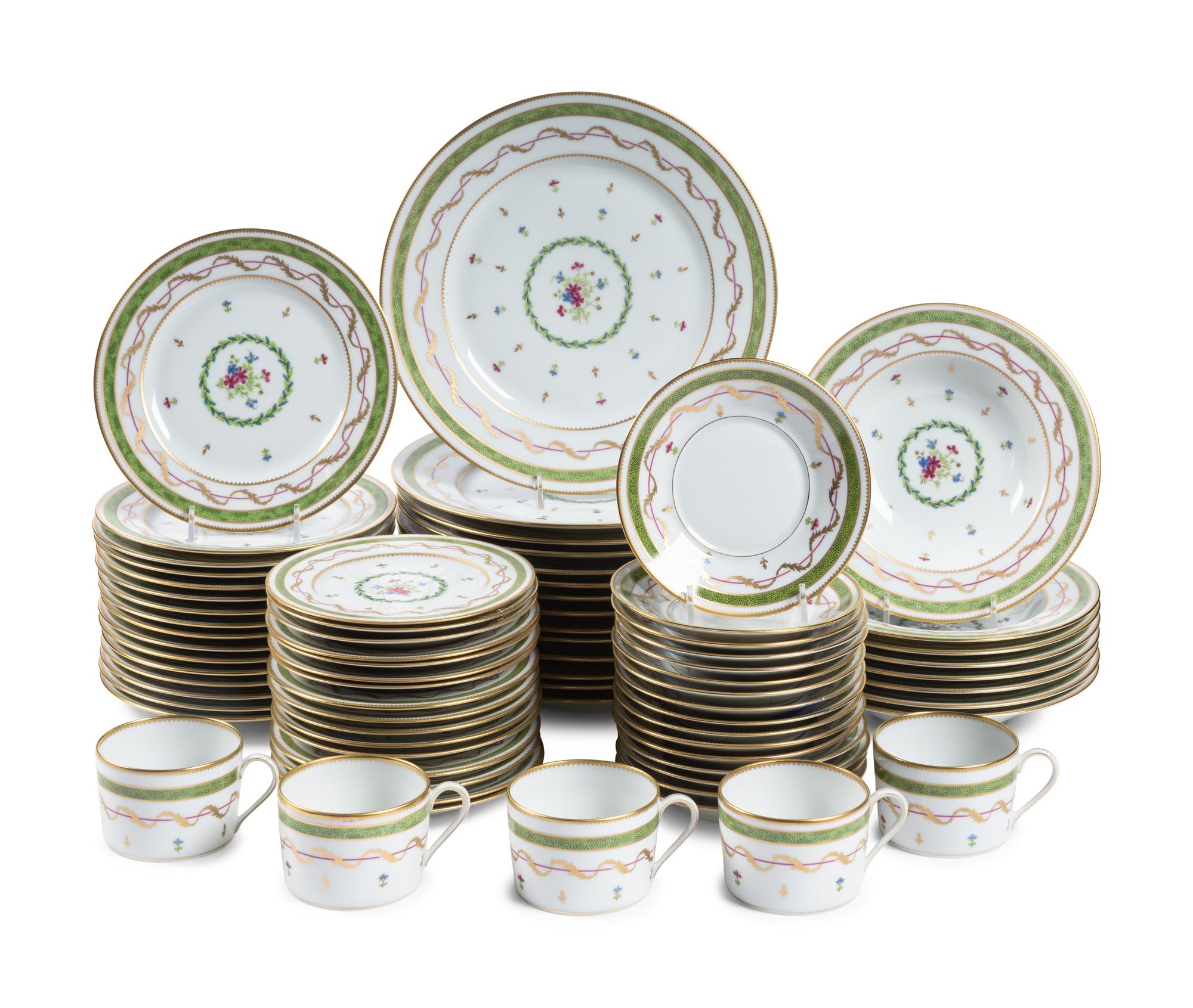 A Limoges Vieux Paris Vert Porcelain Dinner Service