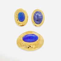 A Set of 14K Yellow Gold Earrings and Matching Pin