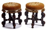 Pair of Victorian foot stools bearing retailer's paper label, "sloan's new york"