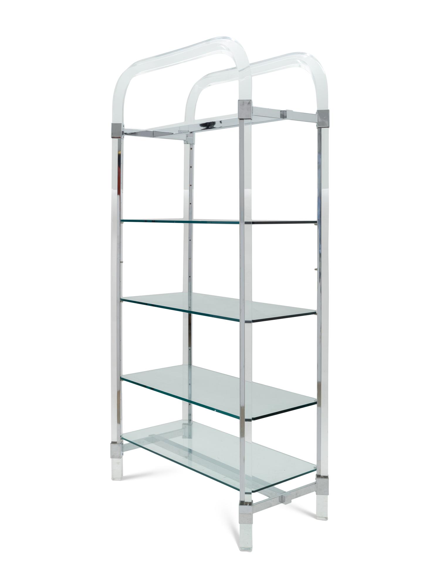 An Acrylic, Glass, and Nickel-Plated Steel Etagère