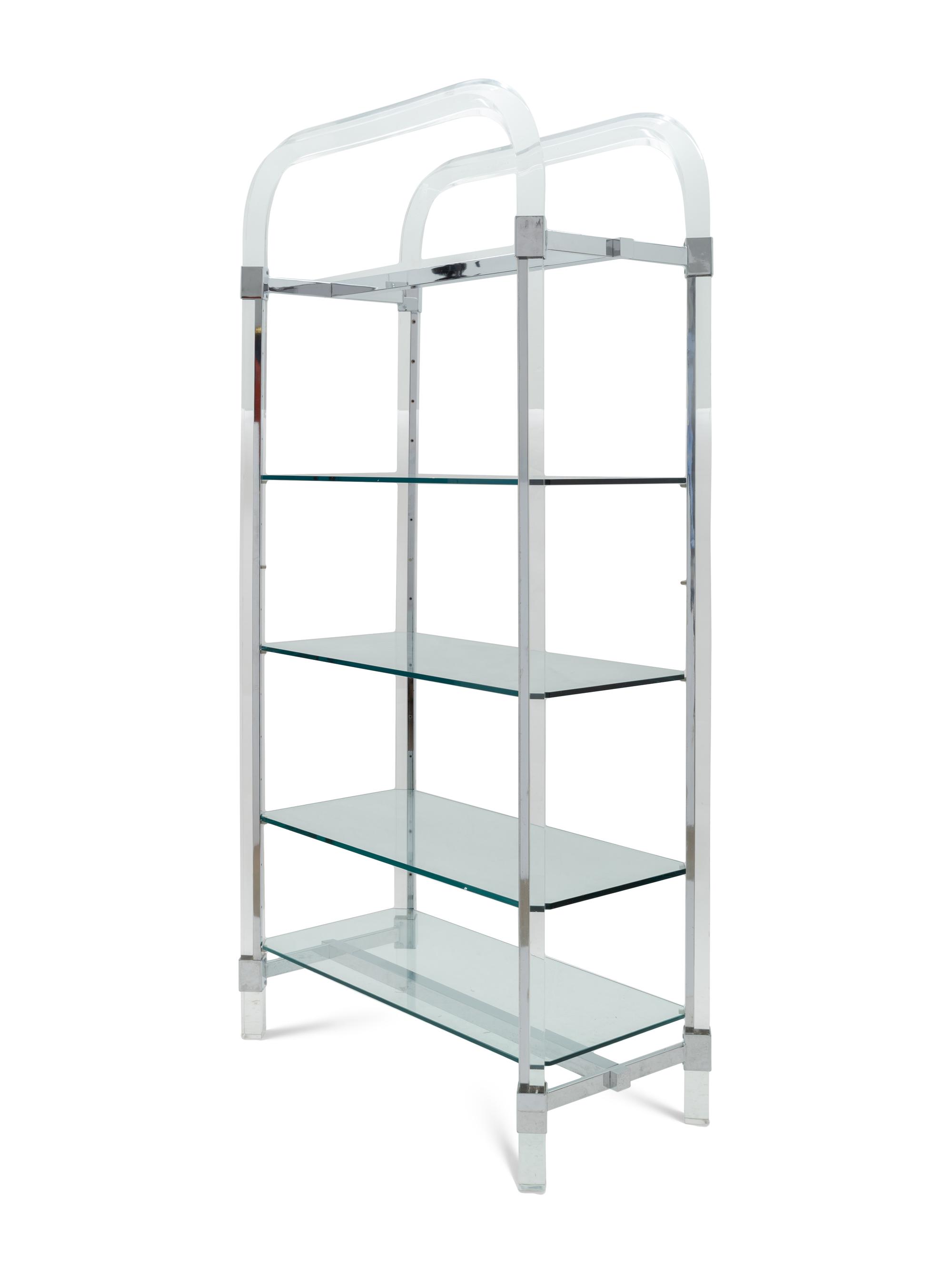 An Acrylic, Glass, and Nickel-Plated Steel Etagère