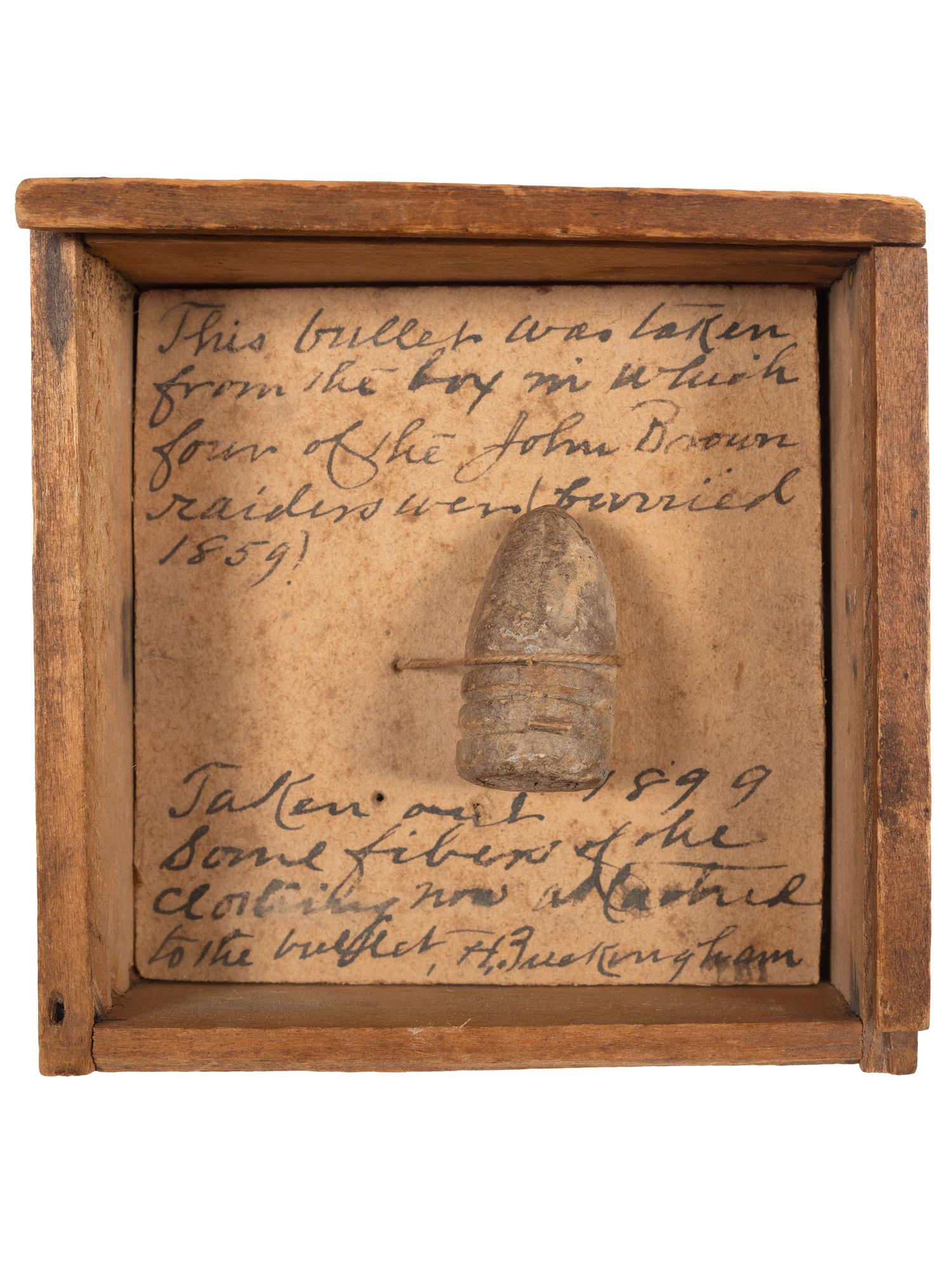 [BROWN, John (1800-1859)]. Bullet taken from the box in which four of the John Brown raiders were buried.