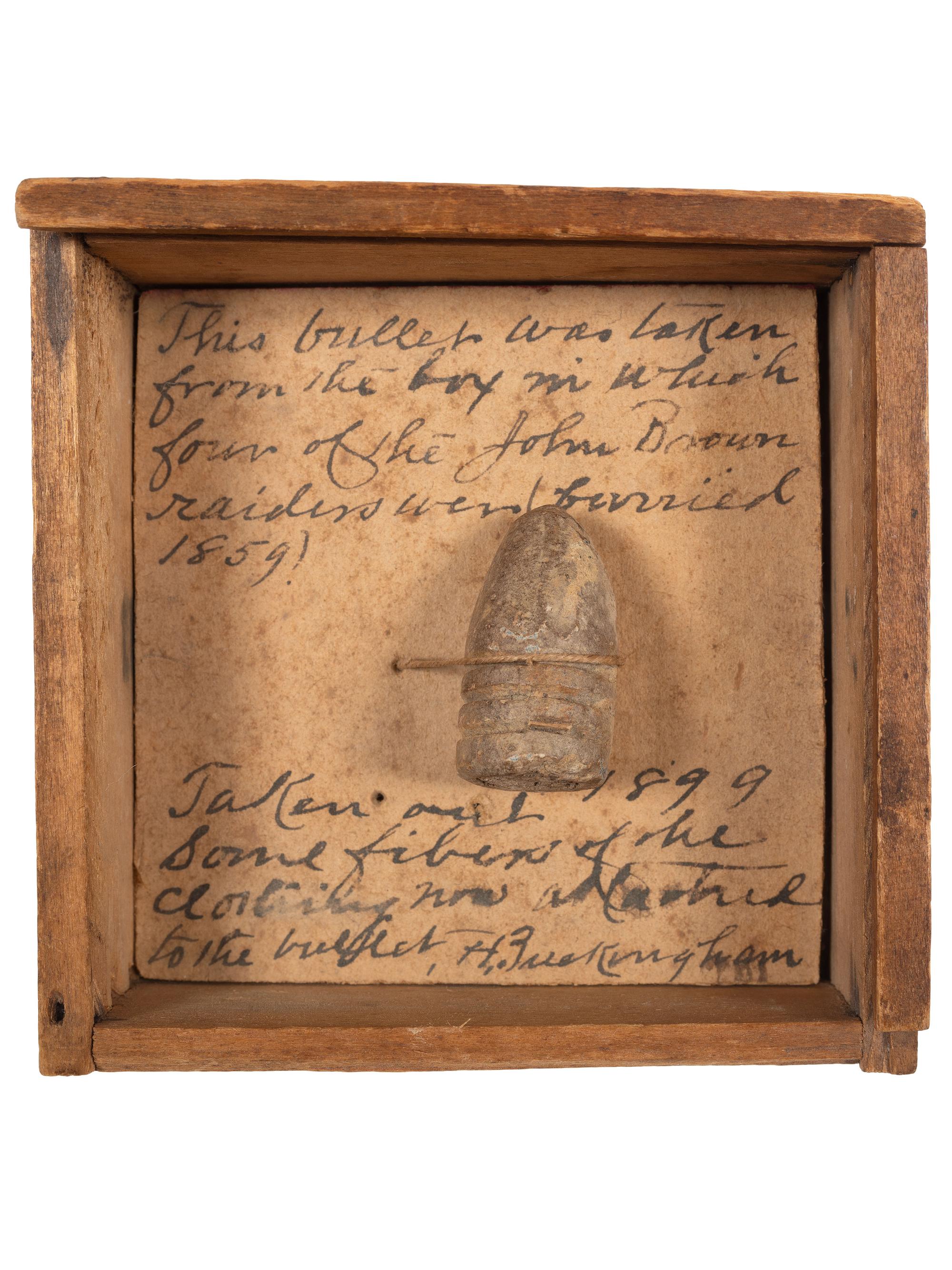 [BROWN, John (1800-1859)]. Bullet taken from the box in which four of the John Brown raiders were buried.