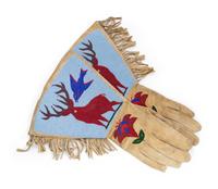 Two Pairs of Plateau Beaded Hide Gauntlets