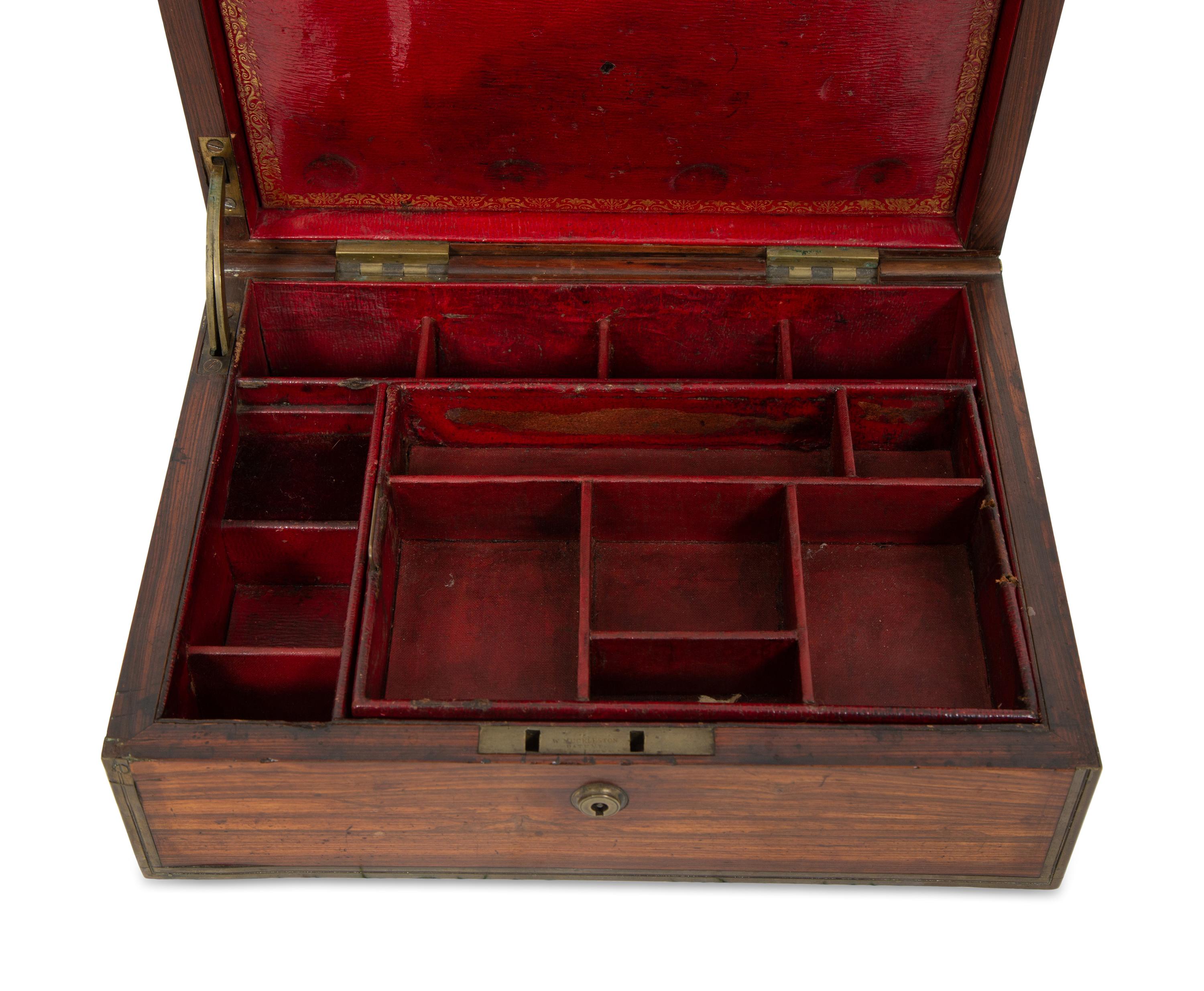 A Victorian Brass Bound Rosewood Jewelry Box