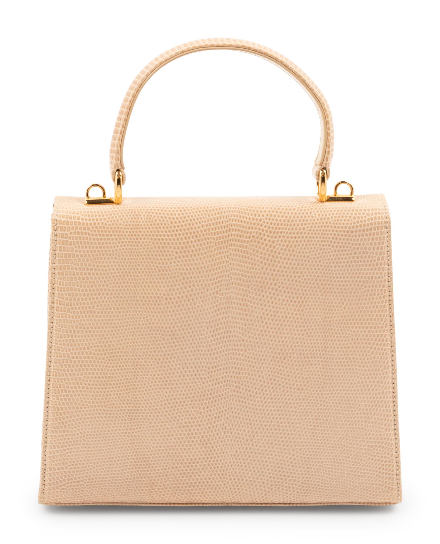 Gucci Taupe Pink Lizard Front Lock Handbag