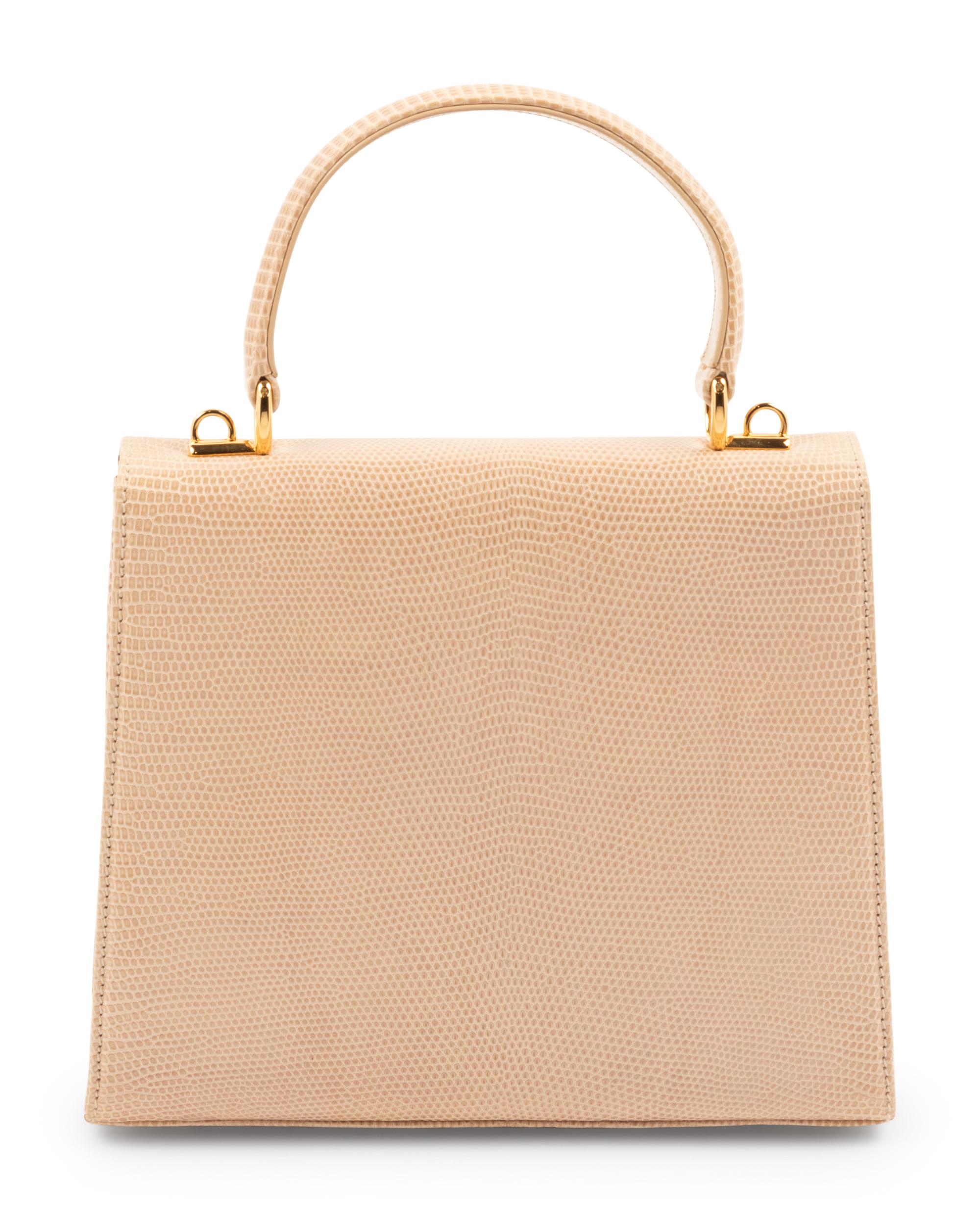 Gucci Taupe Pink Lizard Front Lock Handbag