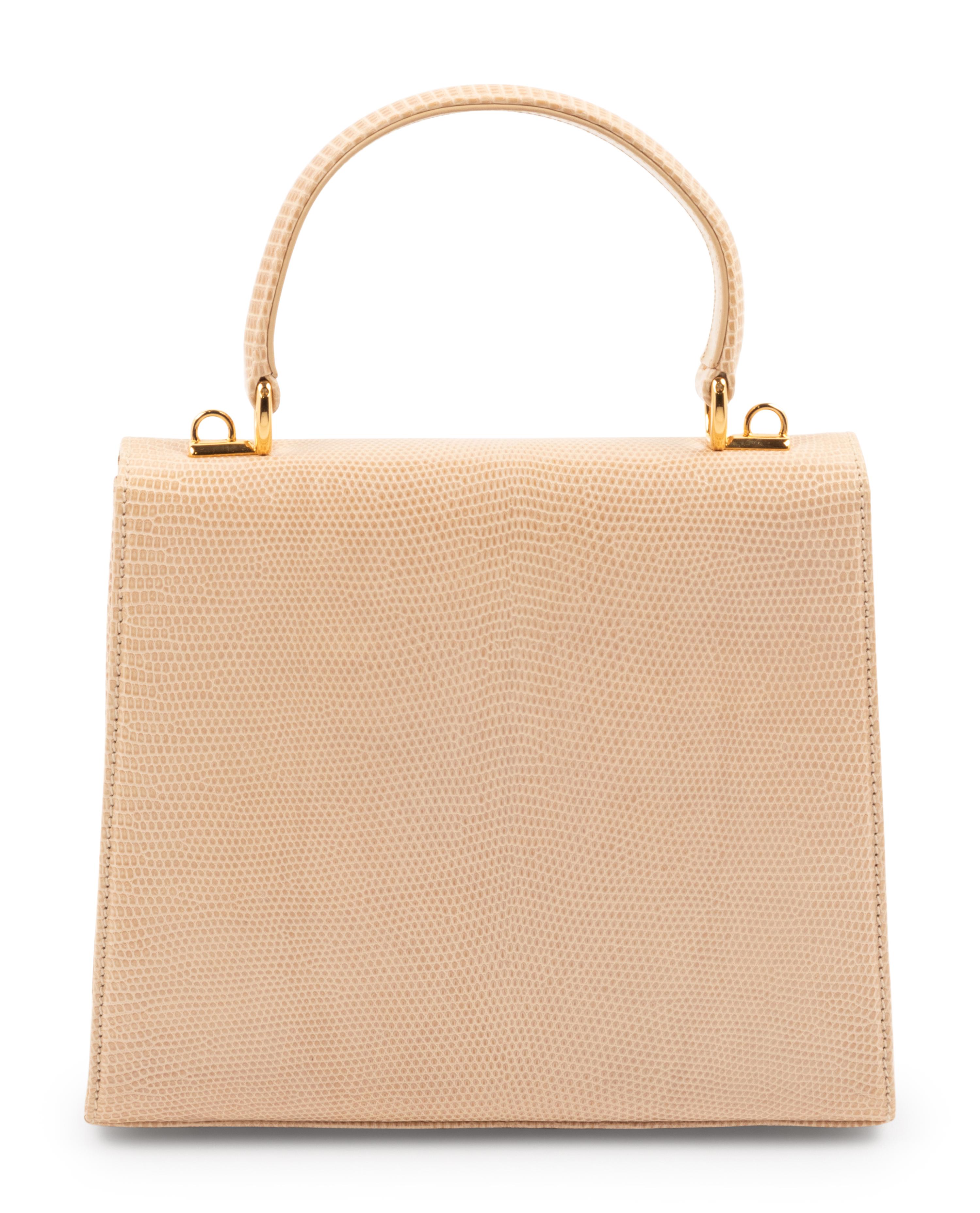 Gucci Taupe Pink Lizard Front Lock Handbag