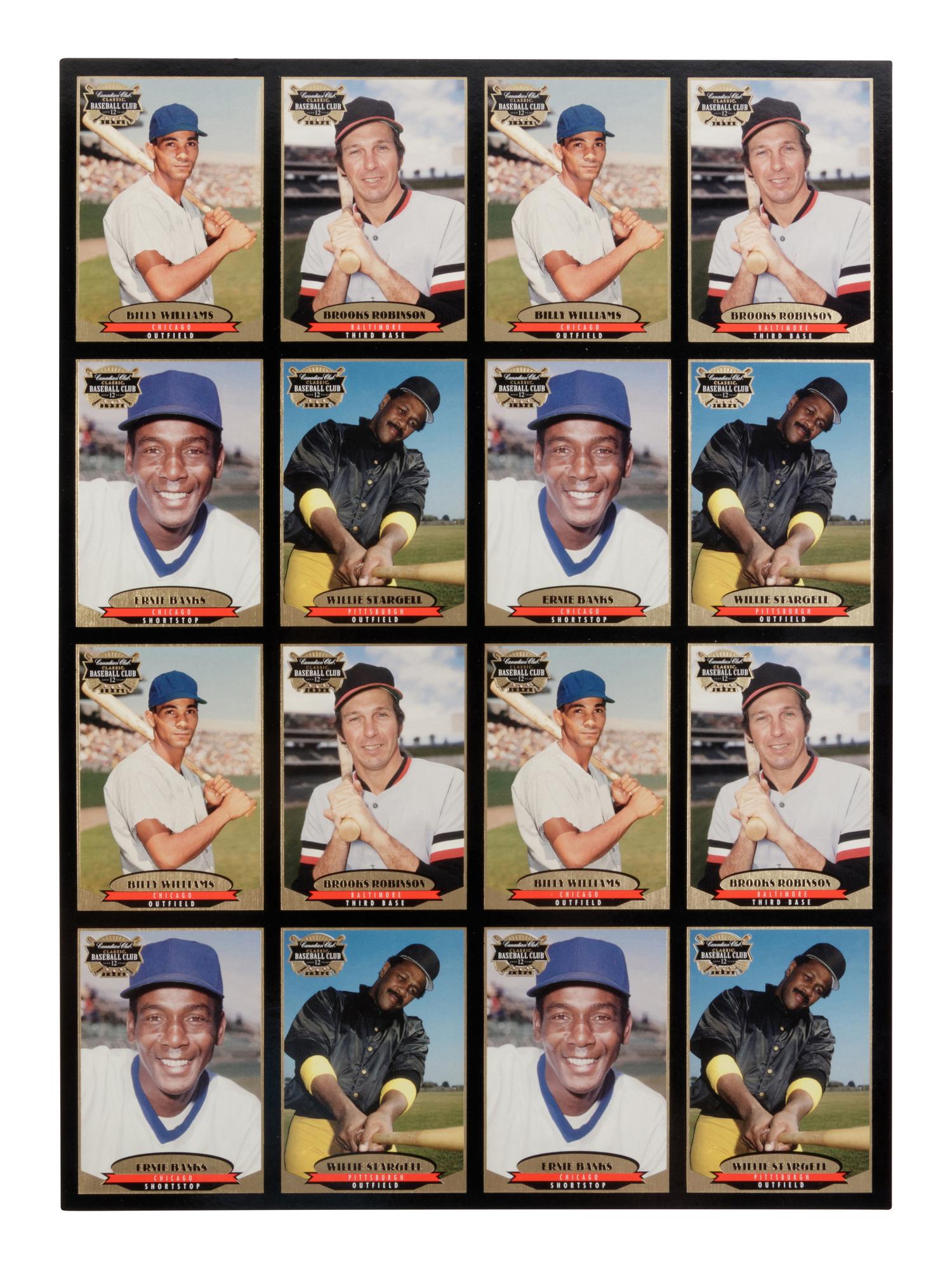 A Group of 29 Uncut Sheets of Signed Classic Baseball Club Cards (Williams, Robinson, Banks, Stargell),