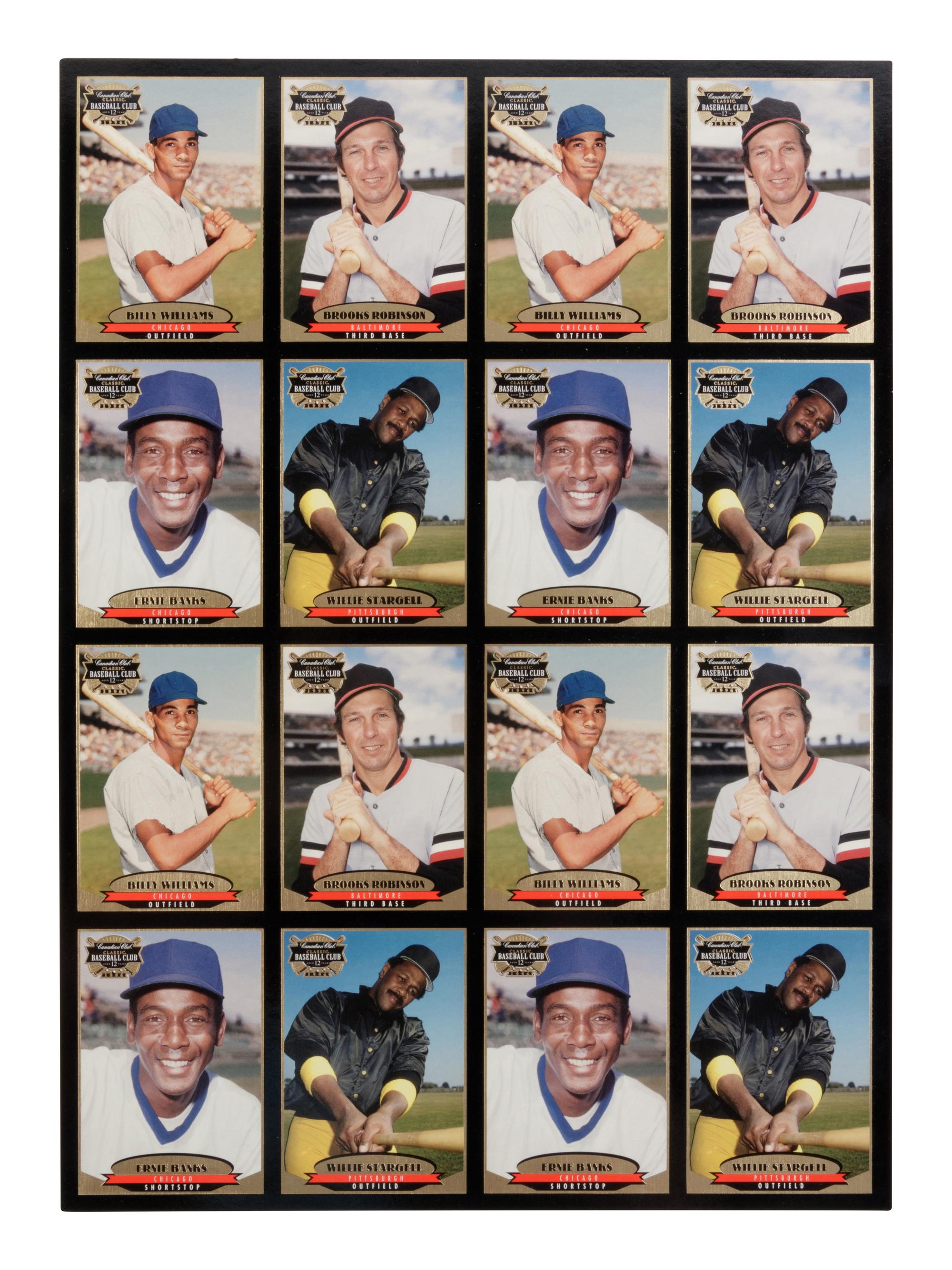 A Group of 29 Uncut Sheets of Signed Classic Baseball Club Cards (Williams, Robinson, Banks, Stargell),