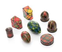 Eight Tartanware Caddies Height of tallest 3 inches.