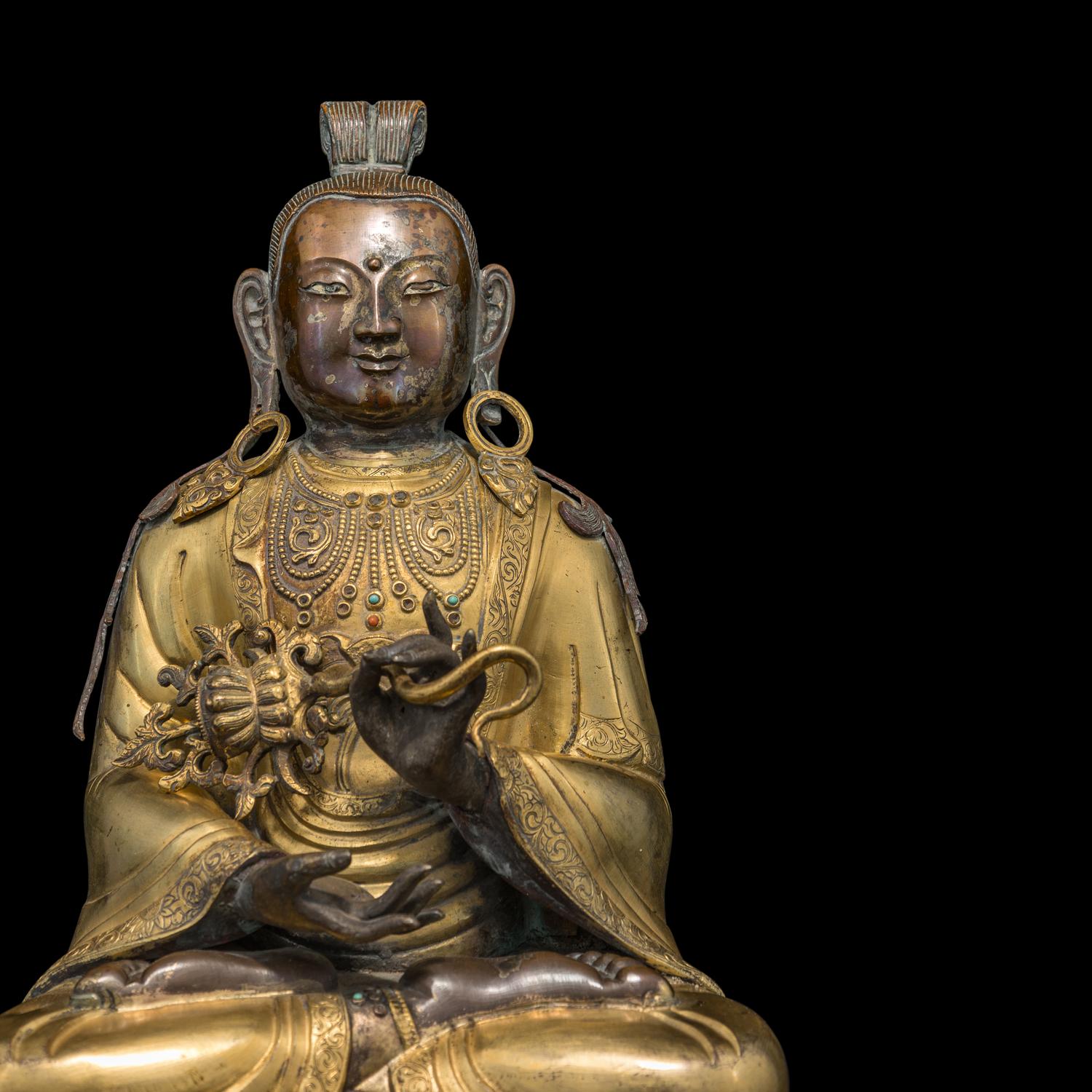 A Large Mongolian Parcel Gilt and Repoussé Figure of a Bodhisattva, Qing Dynasty 清 蒙古銅鎏金大佛
