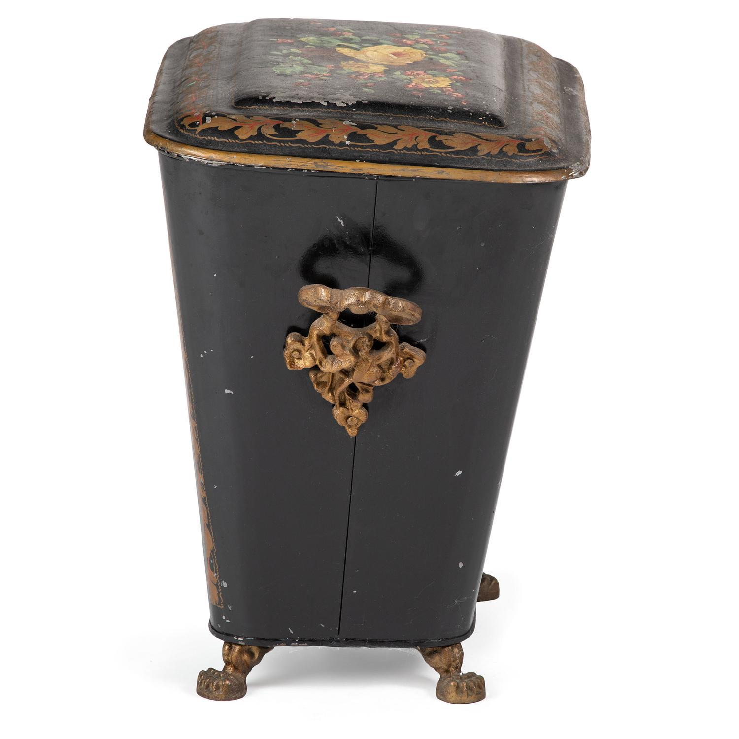 A Victorian Tole Painted Coal Scuttle