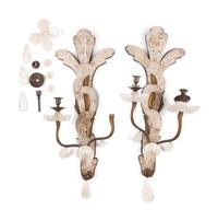 A Pair of French Rock Crystal and Gilt Bronze Two-Light Sconces