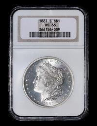 A United States 1881-S Morgan Silver $1 Coin — NGC graded MS66