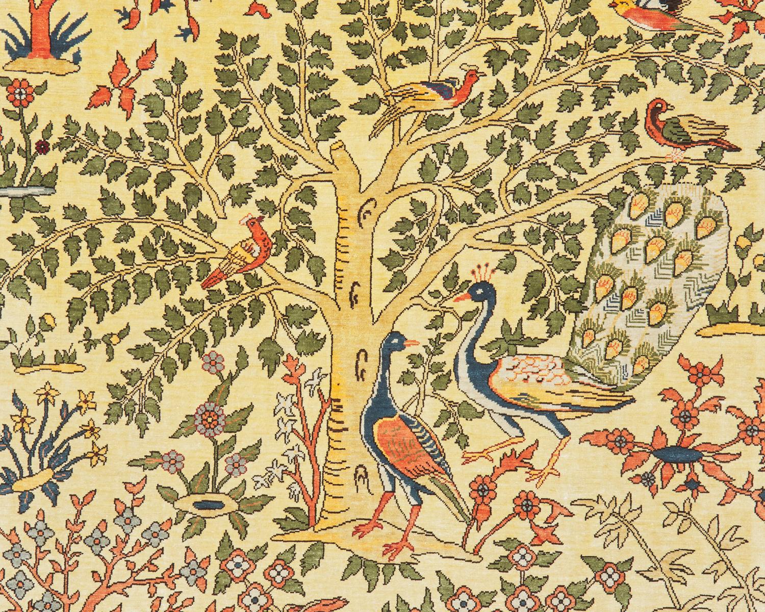 A silk pictorial rug, probably from Hereke, Turkey, 20th century