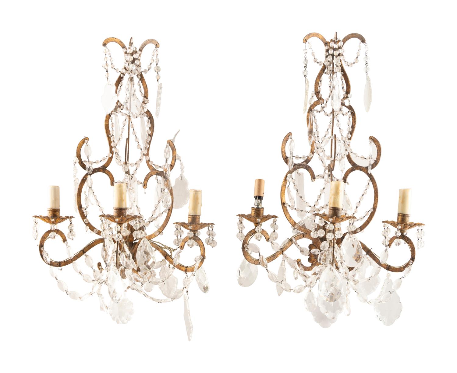 A Pair of Italian Gilt Metal Three-Light Sconces
