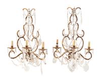 A Pair of Italian Gilt Metal Three-Light Sconces