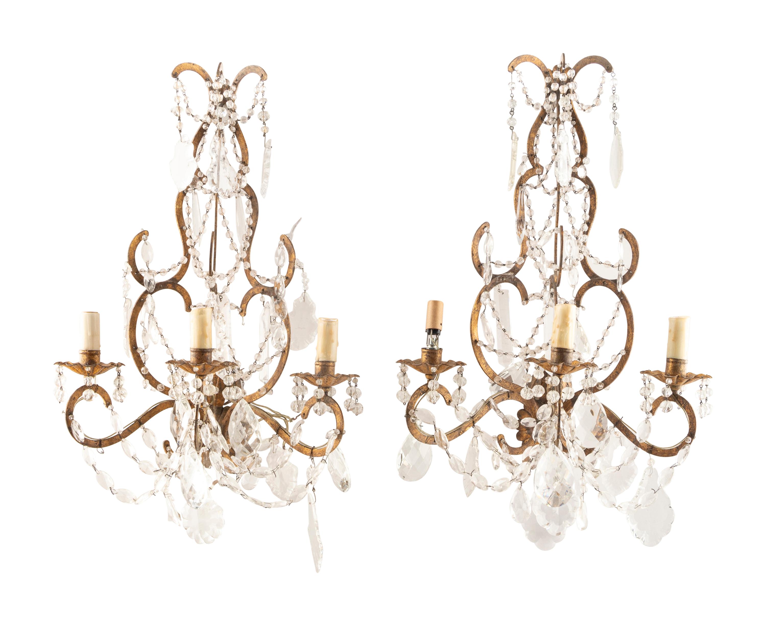 A Pair of Italian Gilt Metal Three-Light Sconces