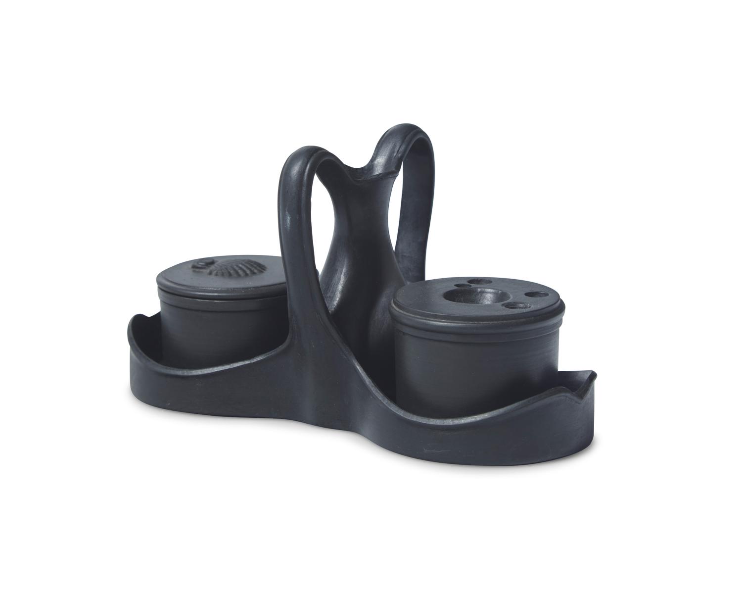 A Wedgwood and Bentley Black Basalt Inkstand