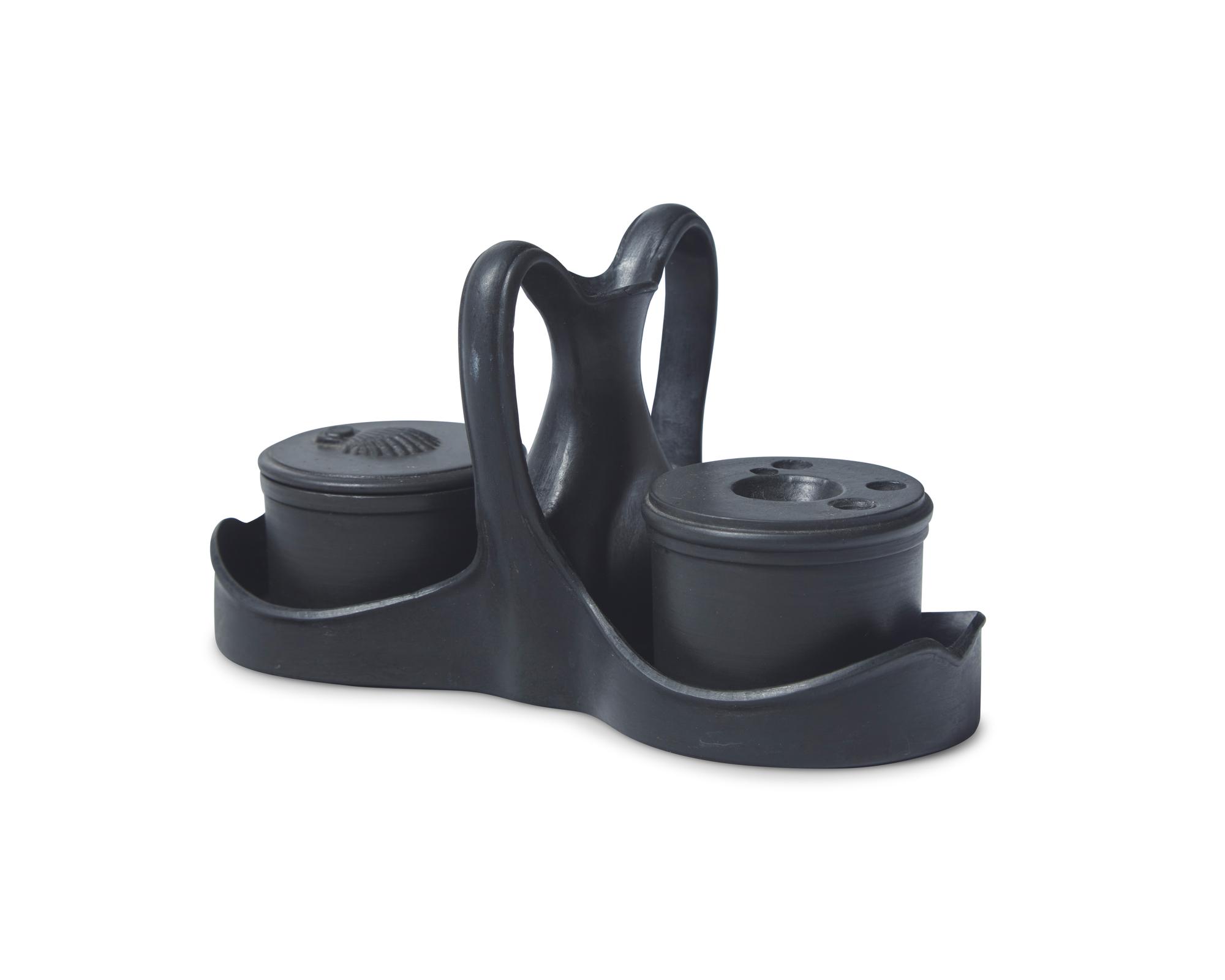 A Wedgwood and Bentley Black Basalt Inkstand