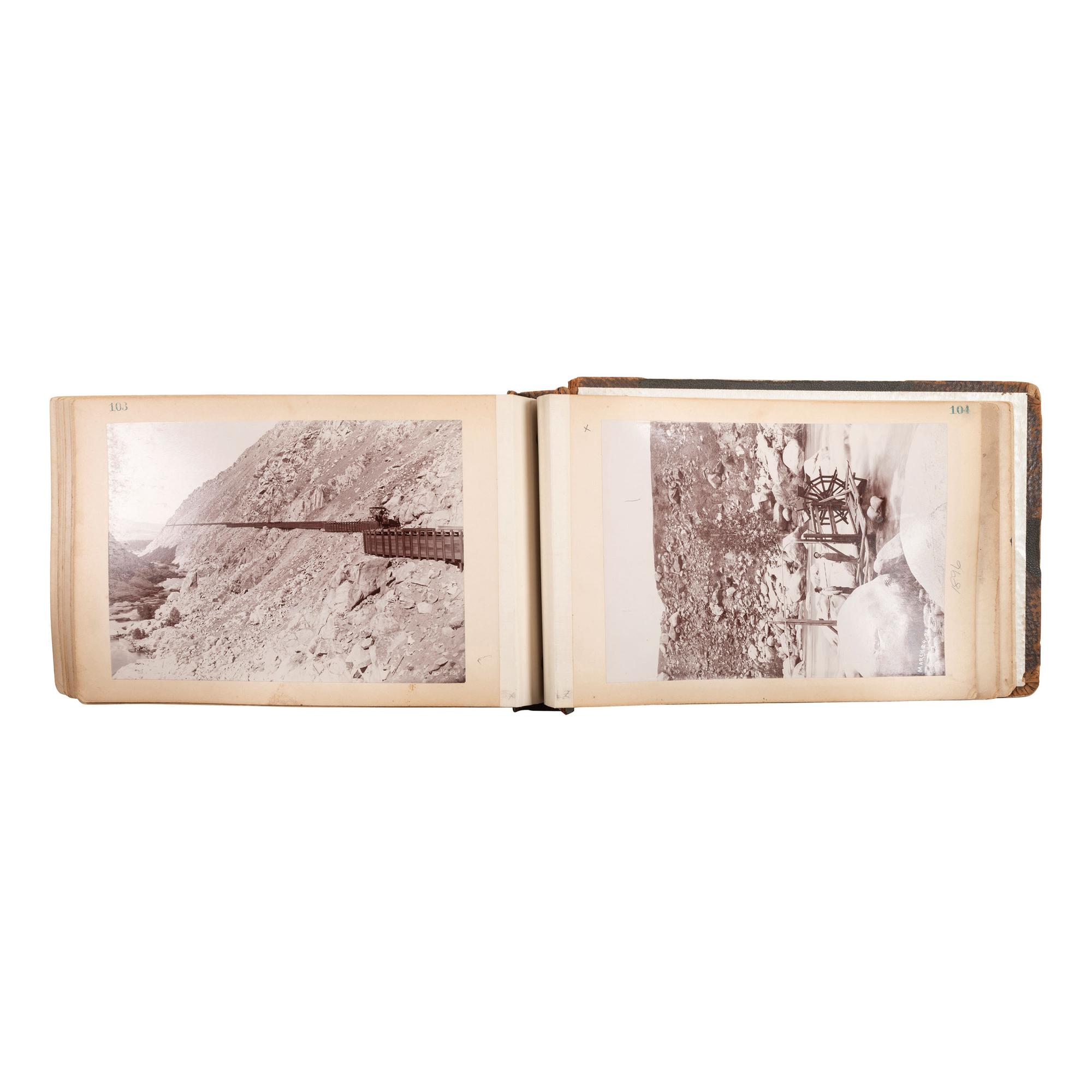 [CALIFORNIA]. Album showing the construction of the first water viaduct to Los Angeles. [Near Fort Tejon, CA]: N.p., 24 March-7 June 1896.