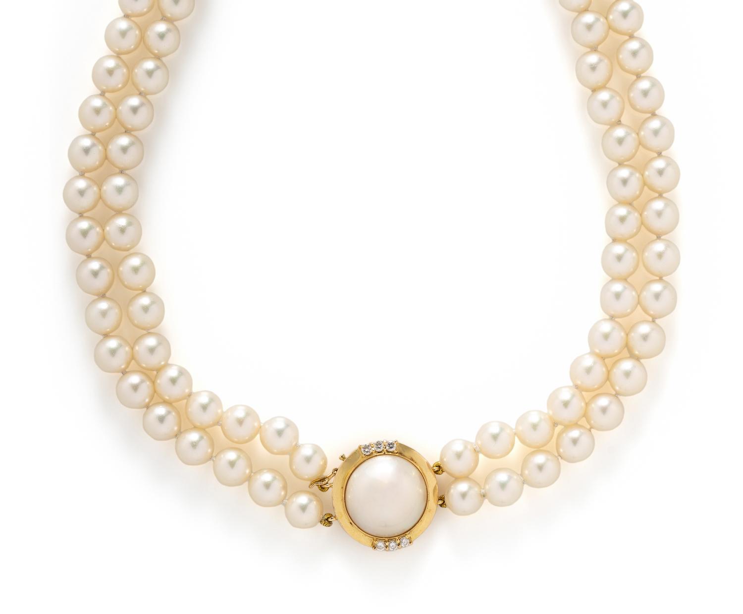 CULTURED PEARL AND DIAMOND NECKLACE