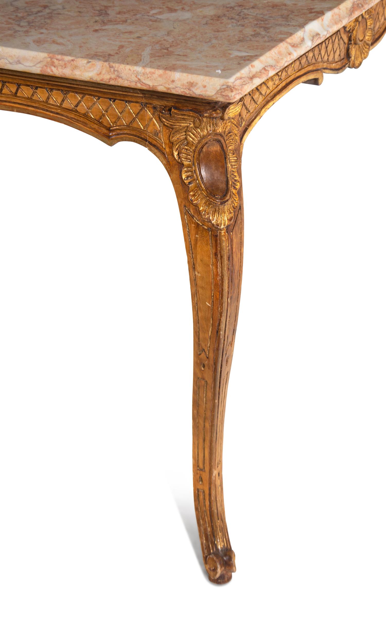 A Louis XV Style Giltwood Marble-Top Center Table